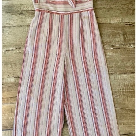 NWT J.O.A. Striped Linen Tie Front Jumpsuit Pink L - Picture 4 of 4